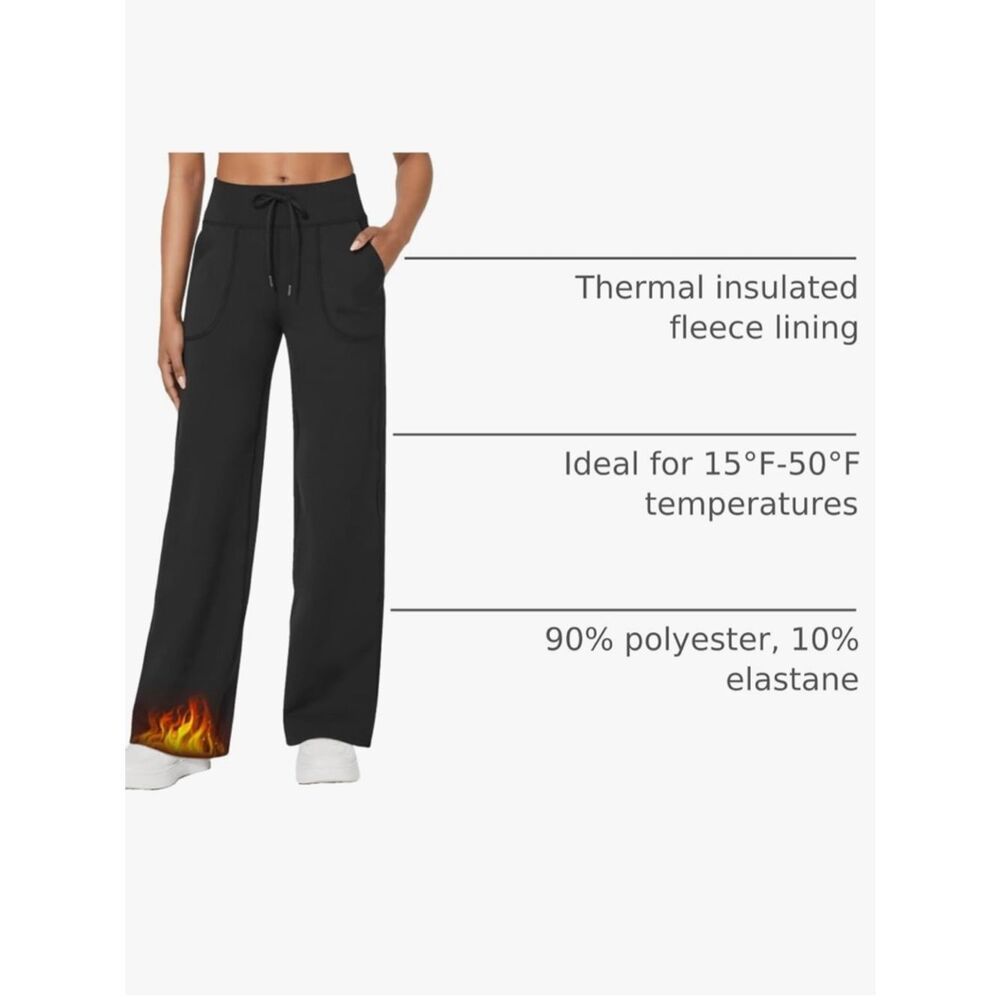 G4Free Fleece Lined Wide Leg Pants Women's Large Black Drawstring Pockets - Picture 3 of 10